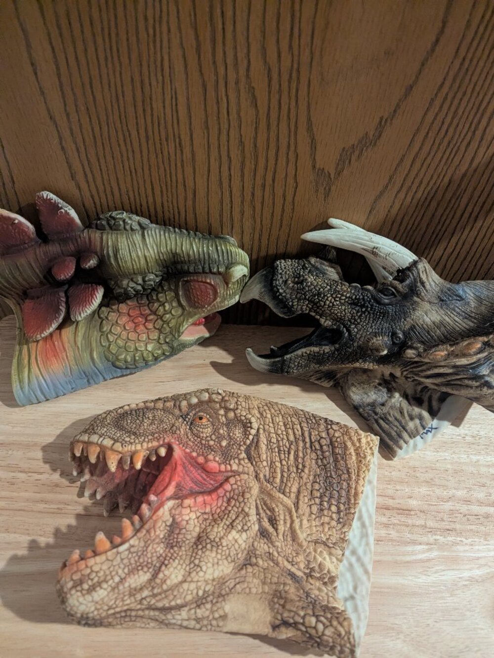 Set of 3 Realistic Dinosaur Hand Puppets Rubber T-Rex Future Paleontologist